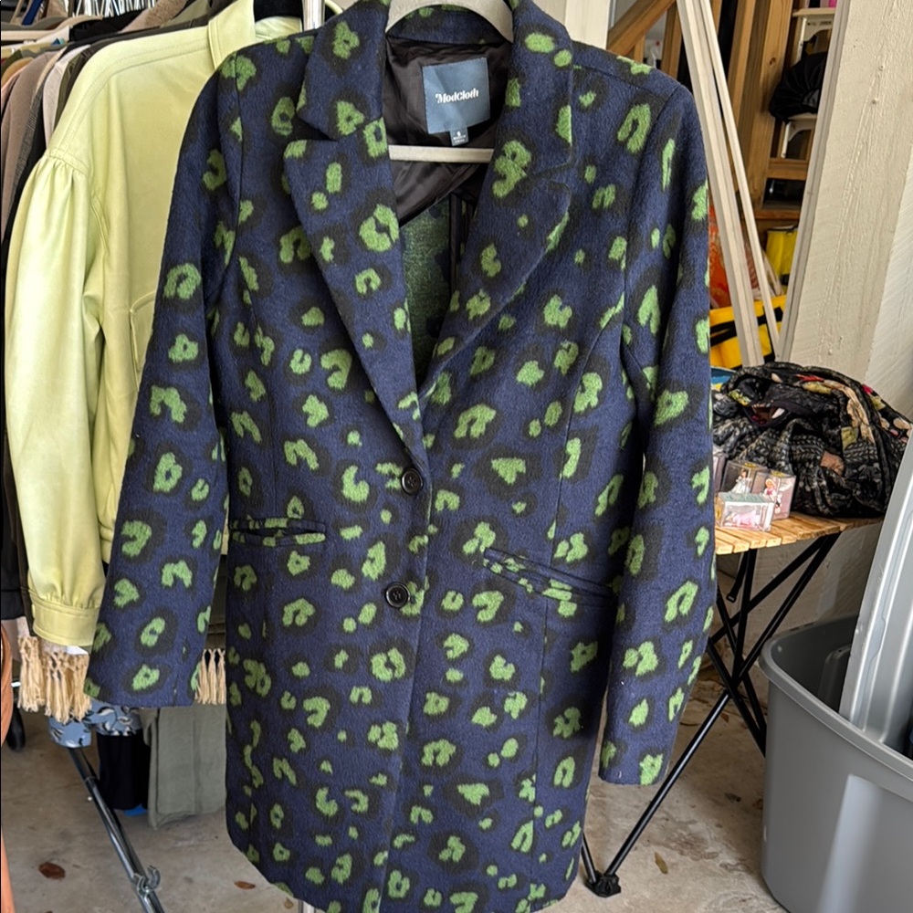 Women's Green and Blue Leopard Print Coat— ModCloth